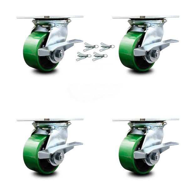 4 Inch Poly on Cast Iron Caster Set with Ball Bearing and Brakes/Swivel Locks